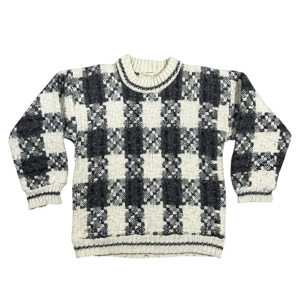 Vintage 80s Handmade 100% Wool Sweater Men’s Medium Geometric Chunky Knit